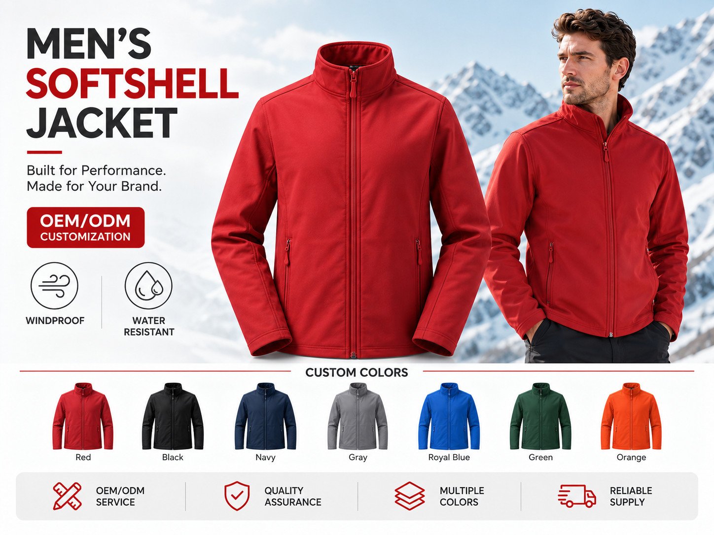 custom mens softshell jacket fleece lined waterproof windbreaker