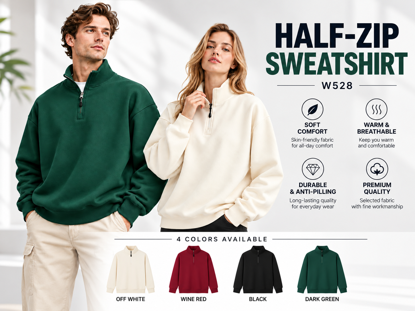 custom logo half zip sweatshirt 360gsm polyester stand collar unisex casual pullover streetwear