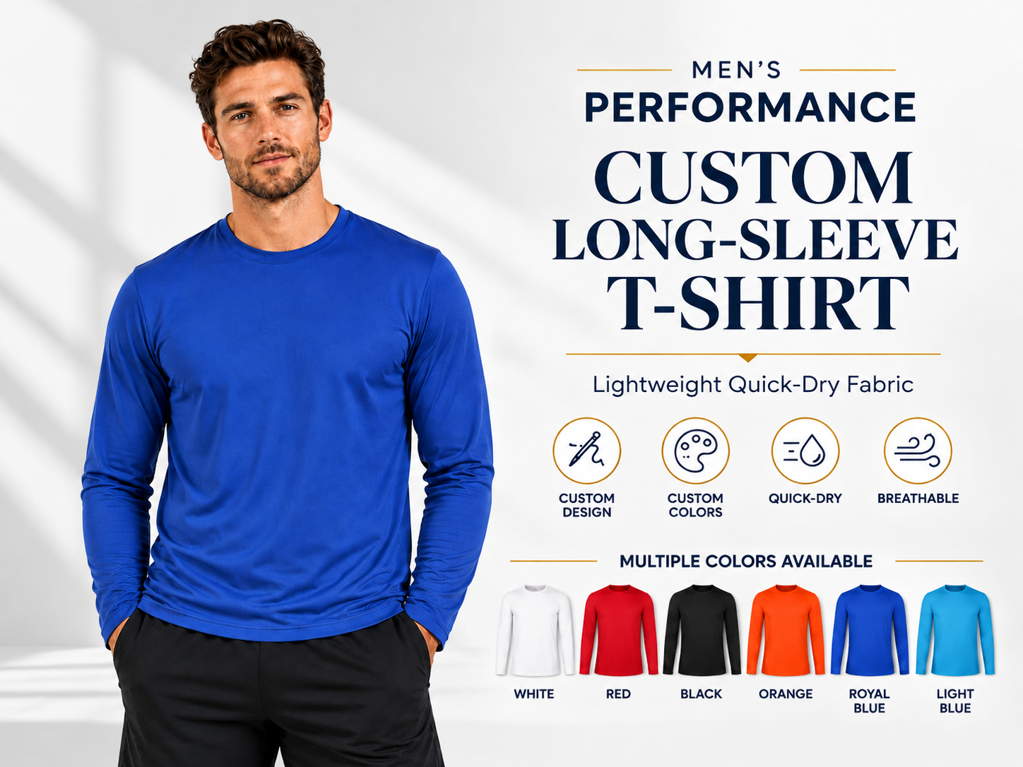 custom logo men polyester long sleeve quick dry crew neck t shirt