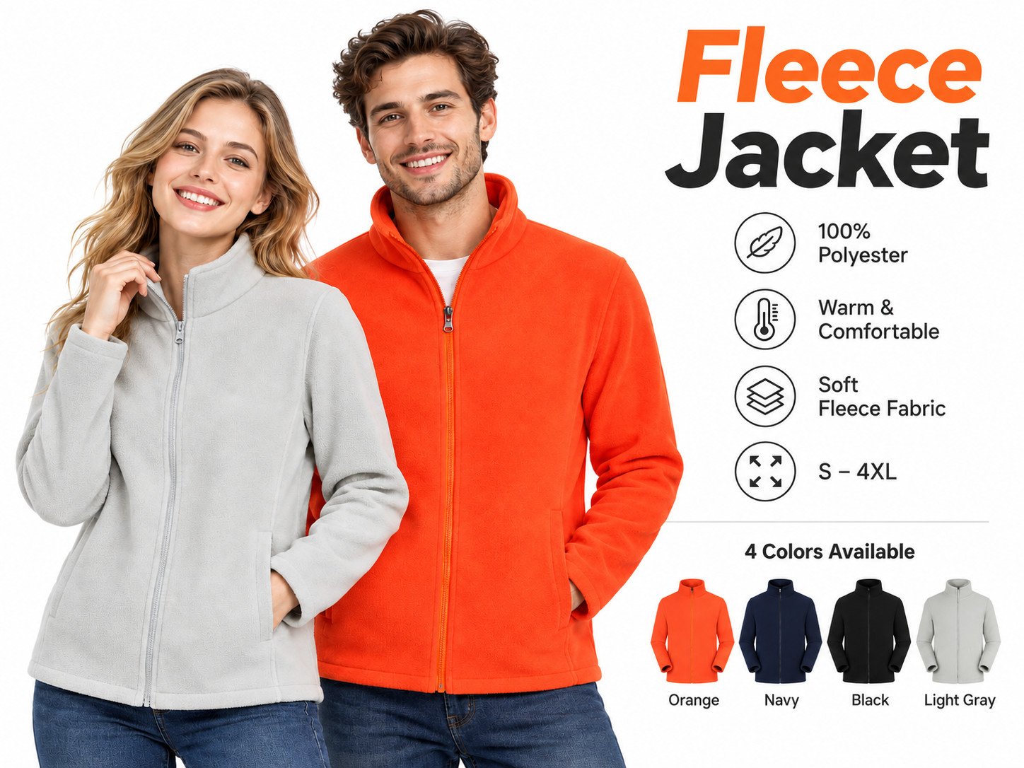 custom logo unisex 100% polyester fleece jacket full zip stand collar warm outdoor workwear