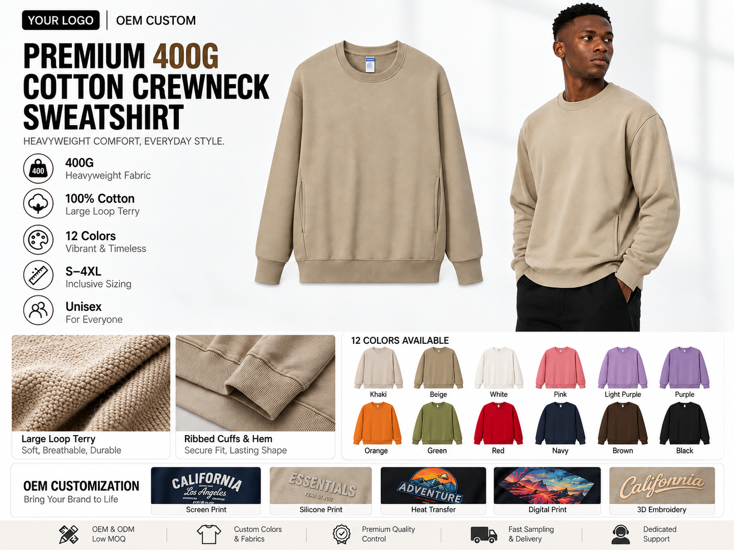 custom men sweatshirts 100% cotton crewneck sweatshirt