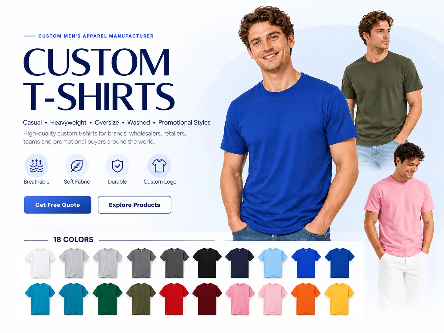 Custom T-shirts in multiple colors with models and OEM private label options