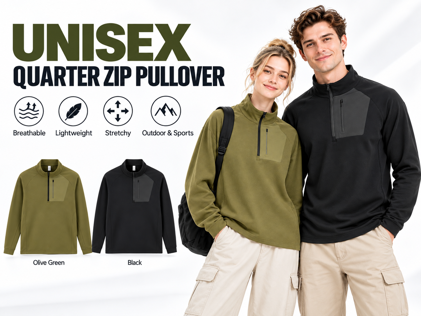 custom unisex quarter zip pullover stand collar long sleeve chest pocket