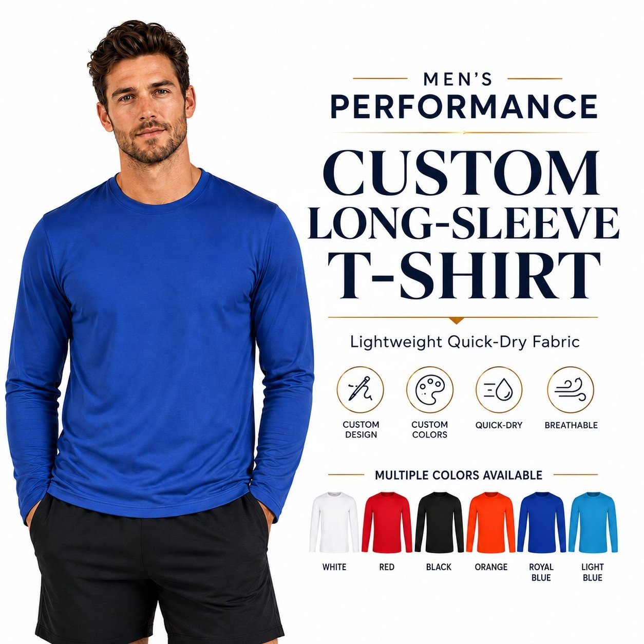 How Much Does a Custom Quick-Dry Long Sleeve T-Shirt Cost? Men’s long sleeve polyester quick dry crew neck T-shirt JX-C5500 product display